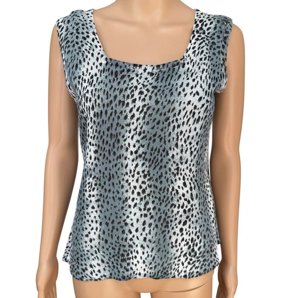 Gianni vintage Silk Blend Animal Print Knit Tank Top Gray Black Sleeveless sz L